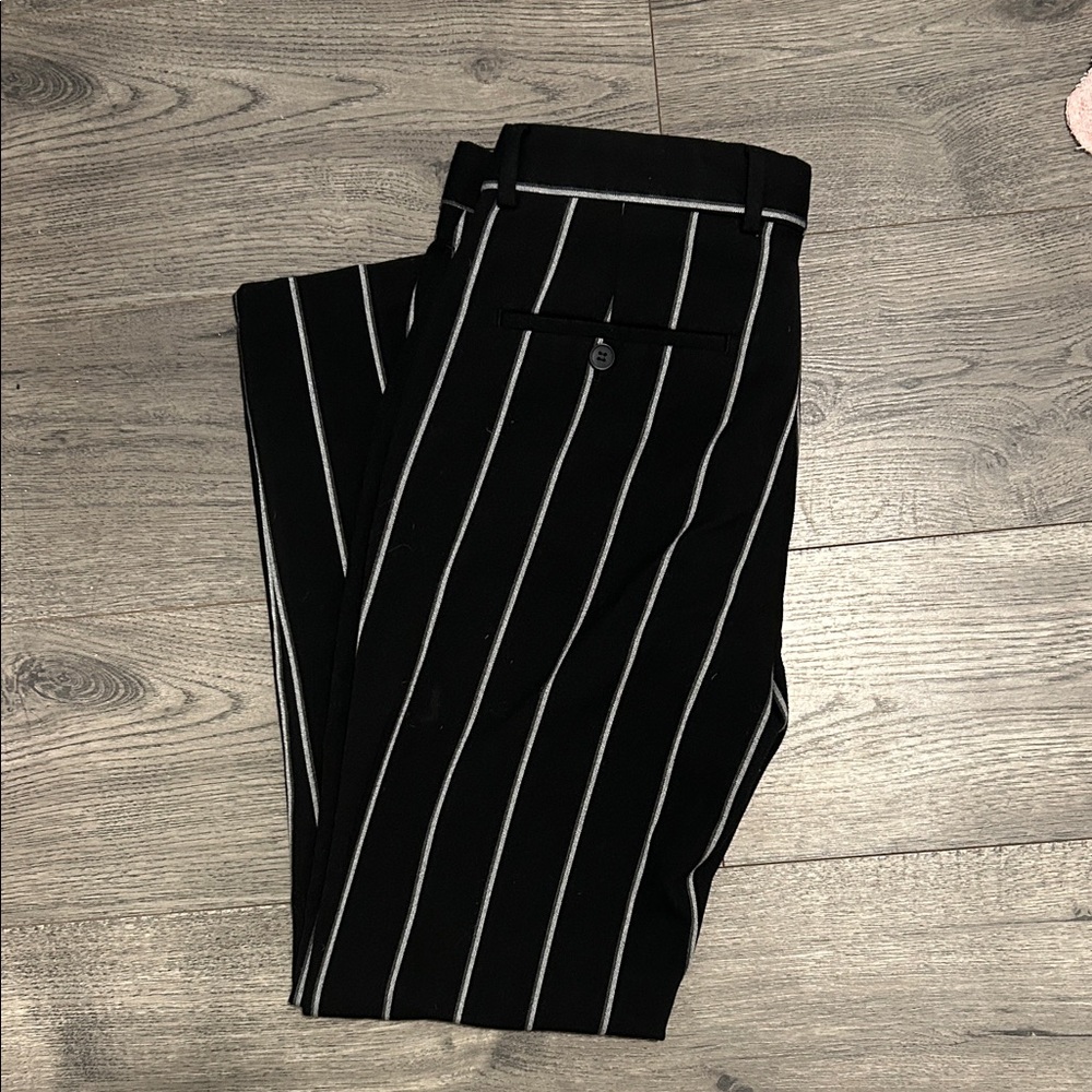 Boohoo Mens Black and White Striped Dress Pants - Picture 3 of 3